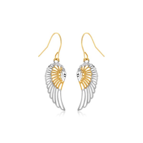 Two-Tone Wing Drop Earrings in 10K Gold