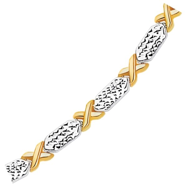 14k Two-Tone Gold Fancy X Line Bracelet - Image 2