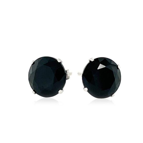 14k White Gold 8.0mm Round Black CZ Stud Earrings - Image 2