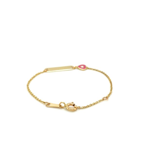 14k Yellow Gold 5 1/2 inch Childrens ID Bracelet with Enameled Heart - Image 2