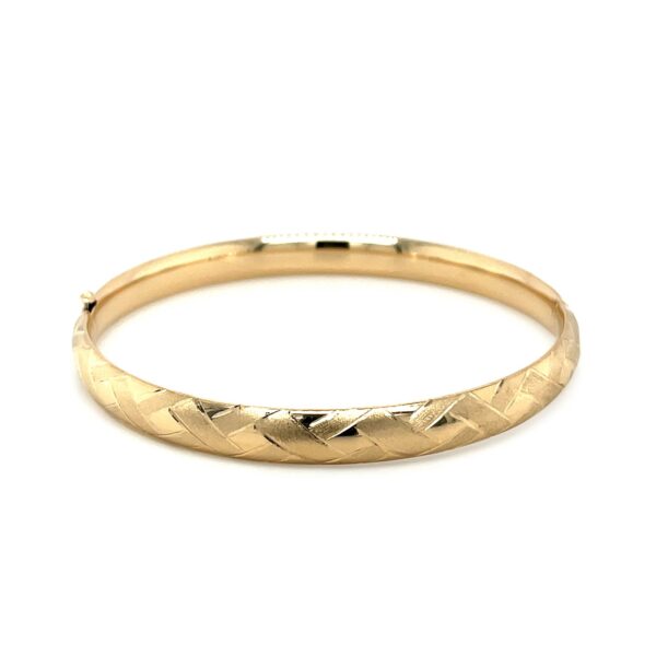 14k Yellow Gold Domed Bangle with a Weave Motif - Image 2