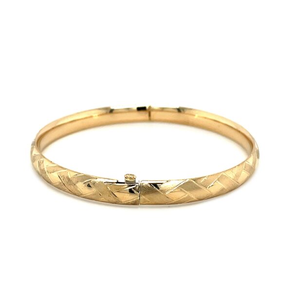 14k Yellow Gold Domed Bangle with a Weave Motif - Image 3