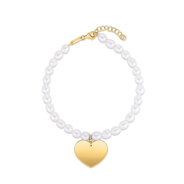 14k Yellow Gold Pearl Heart Charm Bracelet - Image 2