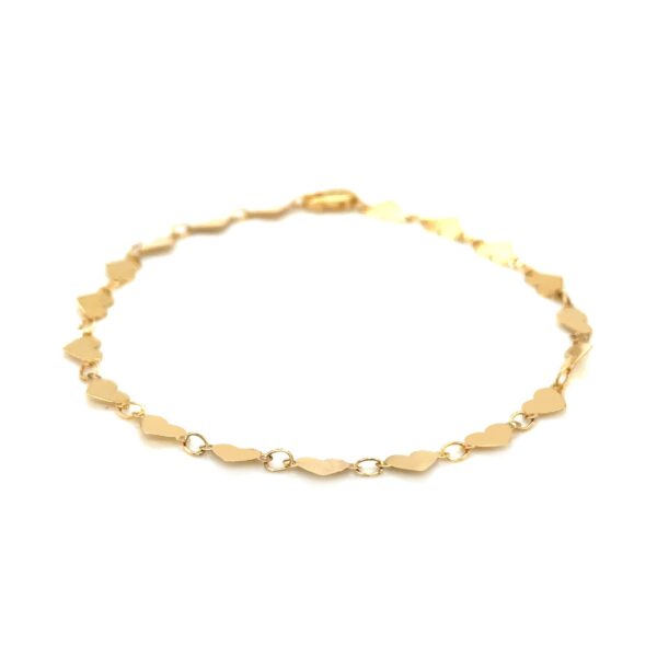 14k Yellow Gold 7 inch Mirrored Heart Chain Bracelet - Image 2