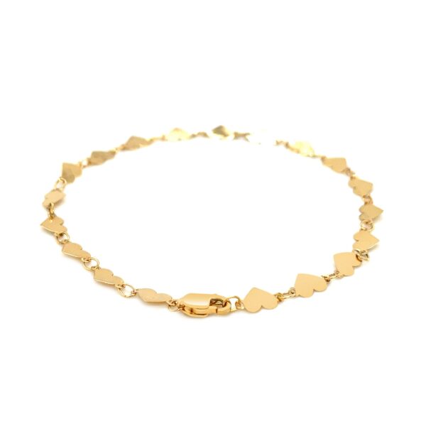 14k Yellow Gold 7 inch Mirrored Heart Chain Bracelet - Image 3