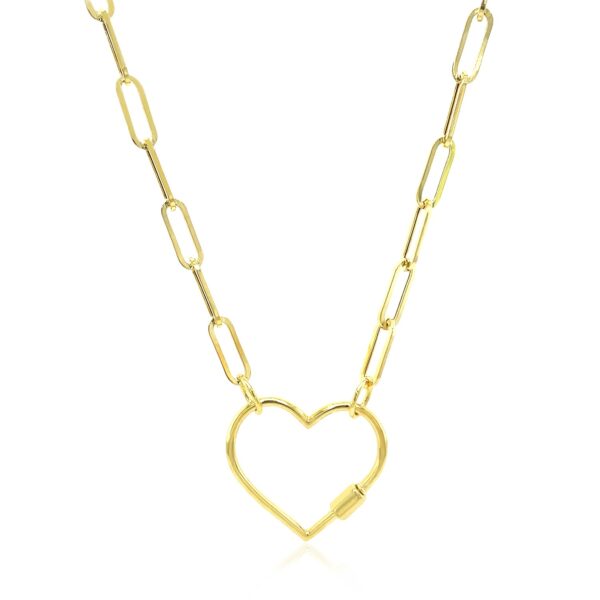 14k Yellow Gold Paperclip Chain Necklace with Heart Carabiner Clasp - Image 2