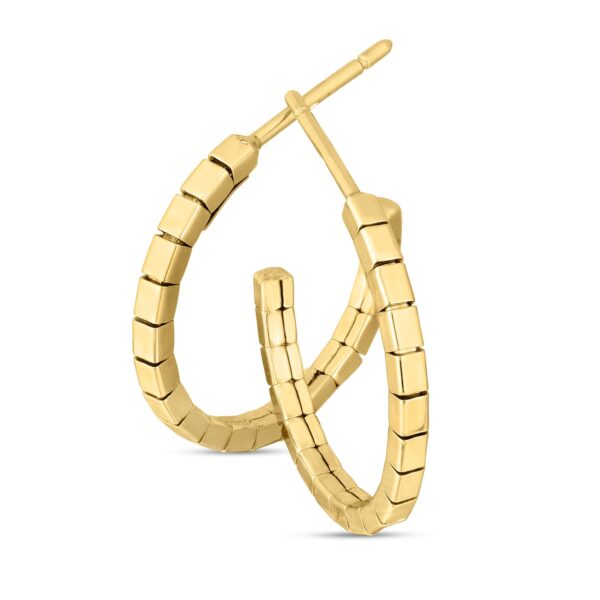 14k Yellow Gold Brick Omega Hoop Earrings - Image 2