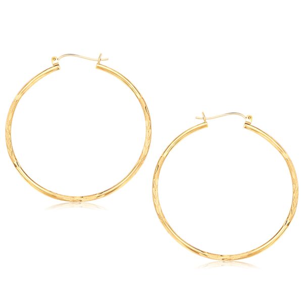 14k Yellow Gold Fancy Diamond Cut Extra Large Hoop Earrings (45mm Diameter)