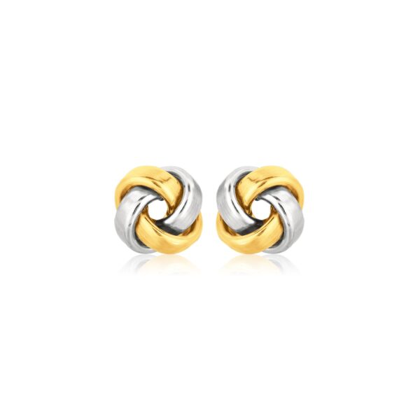 14k Two Tone Gold Square Love Knot Stud Earrings