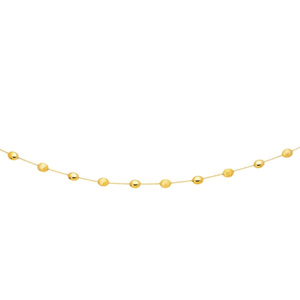 14k Yellow Gold Necklace with Polished and Textured Pebble Stations