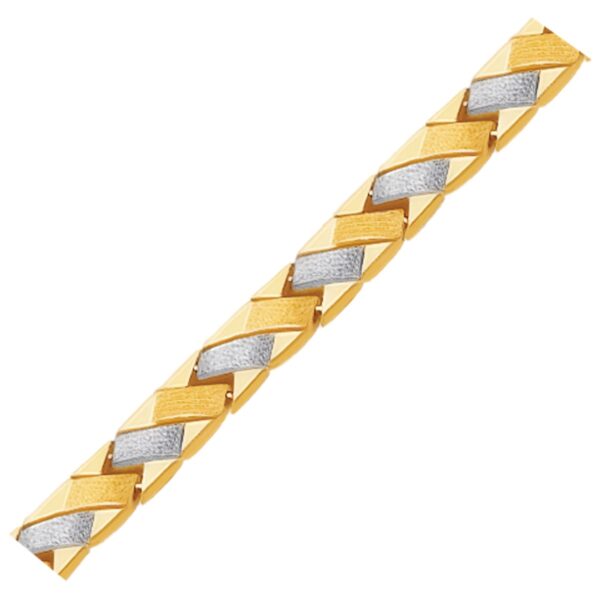 14k Two-Tone Gold Fancy Weave Bracelet with Contrasting Finish - Image 2