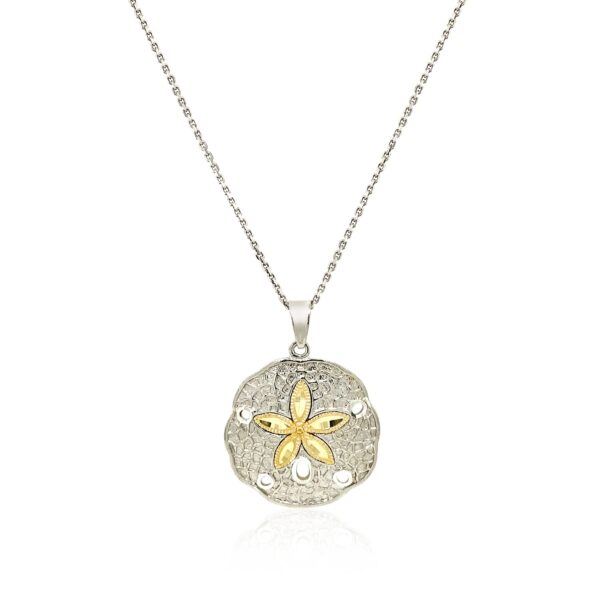 Designer Sterling Silver and 14k Yellow Gold Sand Dollar Pendant - Image 2