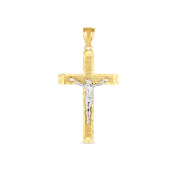 14k Two Tone Gold High Polish Diamond Cut Cross Pendant