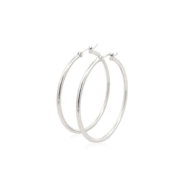 14k White Gold Polished Hoop Earrings (40 mm) - Image 2