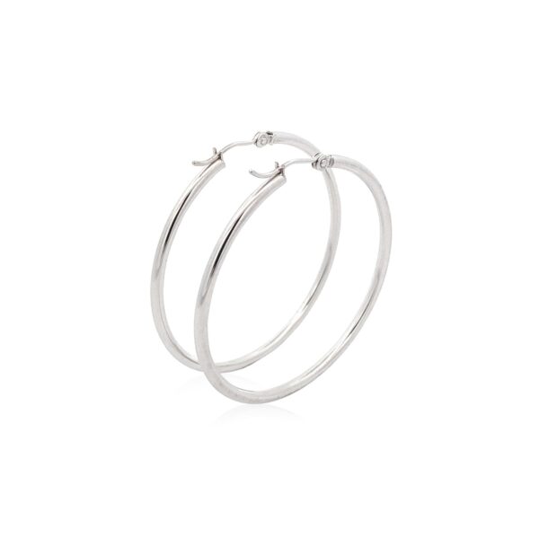 14k White Gold Polished Hoop Earrings (40 mm) - Image 3