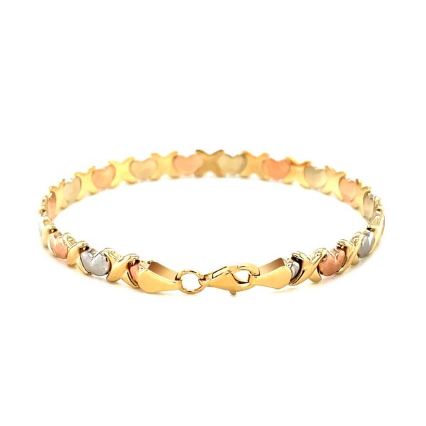 14k Tri-Color Gold Fancy Satin Heart Line Bracelet - Image 3