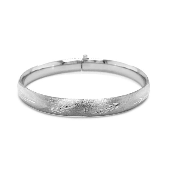 Classic Floral Carved Bangle in 14k White Gold (8.0mm) - Image 2