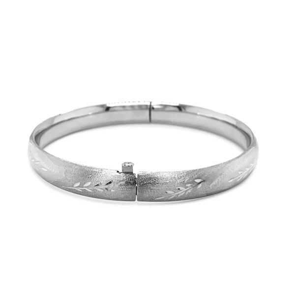 Classic Floral Carved Bangle in 14k White Gold (8.0mm) - Image 3