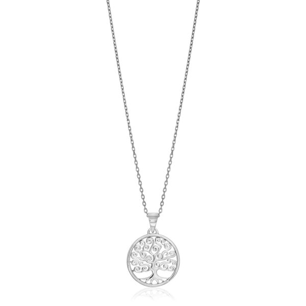 Sterling Silver Round Spiral Motif Tree of Life Necklace