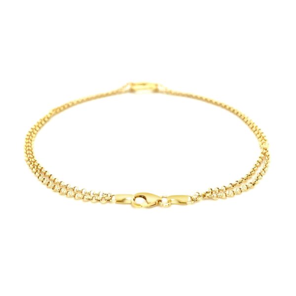 14k Yellow Gold Double Rolo Chain Anklet with an Open Heart Station - Image 3