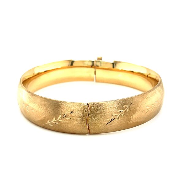 Classic Floral Carved Bangle in 14k Yellow Gold (13.5mm) - Image 2