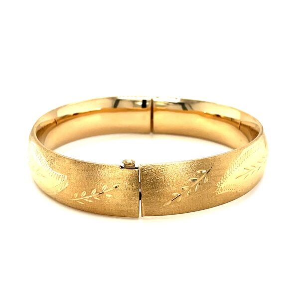 Classic Floral Carved Bangle in 14k Yellow Gold (13.5mm) - Image 3