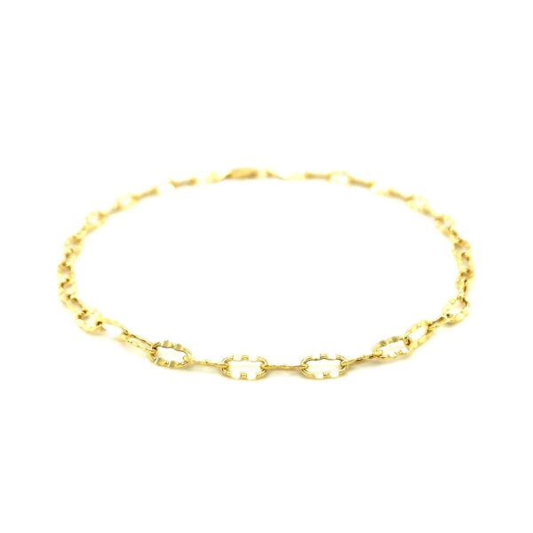 14k Yellow Gold Anklet with Flat Hammered Oval Links - Image 2