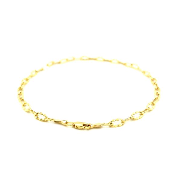 14k Yellow Gold Anklet with Flat Hammered Oval Links - Image 3