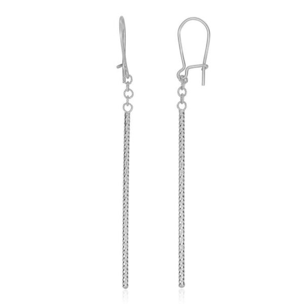 14k White Gold Long Bar Diamond Cut Drop Earrings