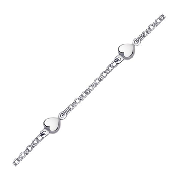 14k White Gold Anklet with Puffed Heart Design - Image 2