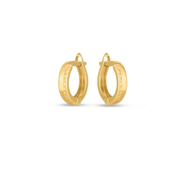 14k Yellow Gold Textured Huggie Hoops - Image 2