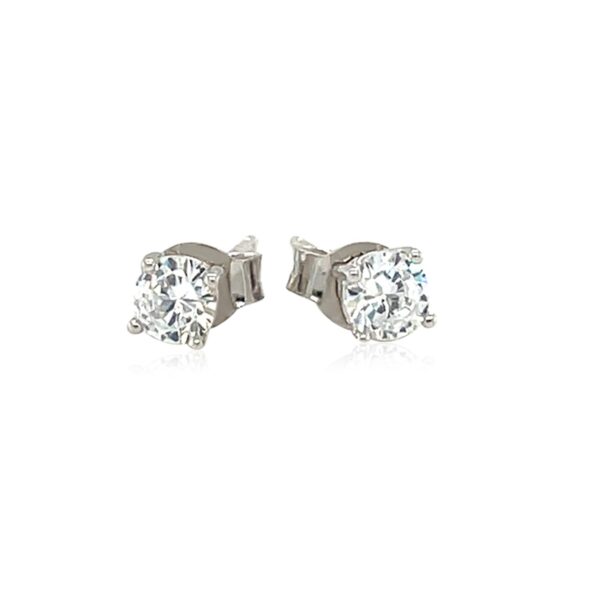 Sterling Silver 4mm Faceted White Cubic Zirconia Stud Earrings - Image 2