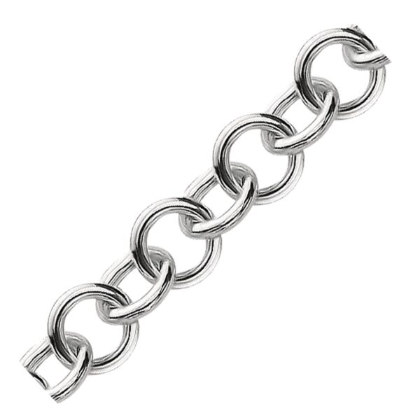 Sterling Silver Rolo Style Polished Charm Bracelet with Rhodium Plating - Image 2