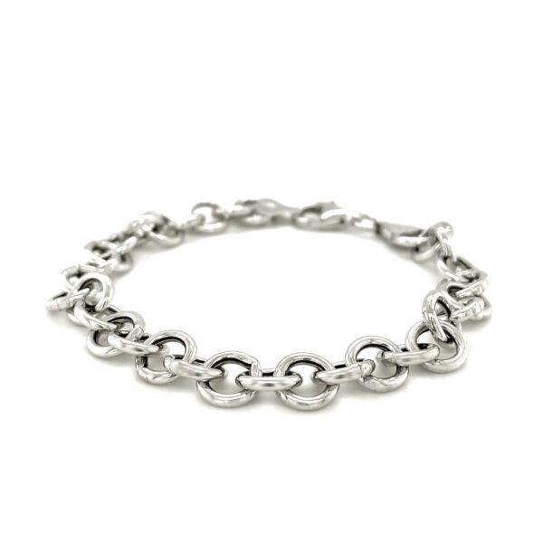 Sterling Silver Rolo Style Polished Charm Bracelet with Rhodium Plating - Image 3