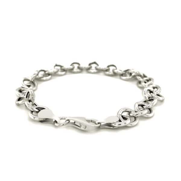 Sterling Silver Rolo Style Polished Charm Bracelet with Rhodium Plating - Image 4