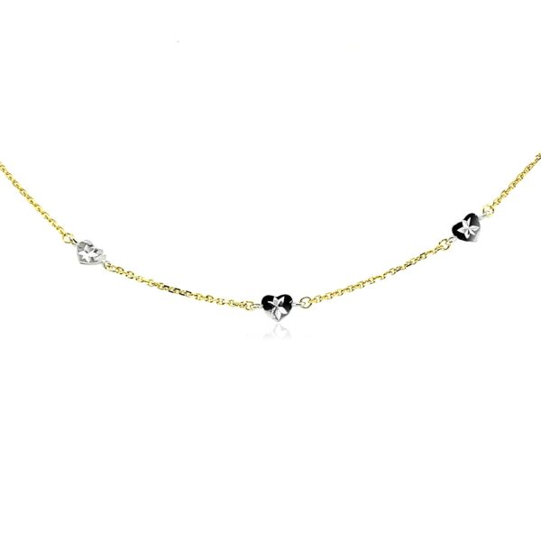 14k Two Tone Gold Anklet with Diamond Cut Heart Style Stations - Image 2