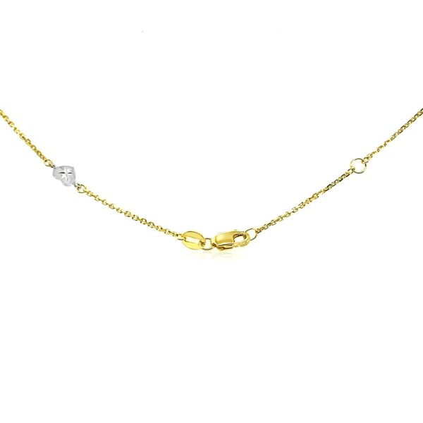 14k Two Tone Gold Anklet with Diamond Cut Heart Style Stations - Image 3