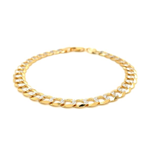 7.0mm 14k Two Tone Gold Pave Curb Bracelet - Image 2