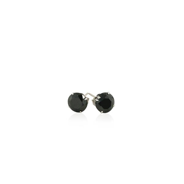 14k White Gold Stud Earrings with Black 6mm Faceted Cubic Zirconia - Image 2