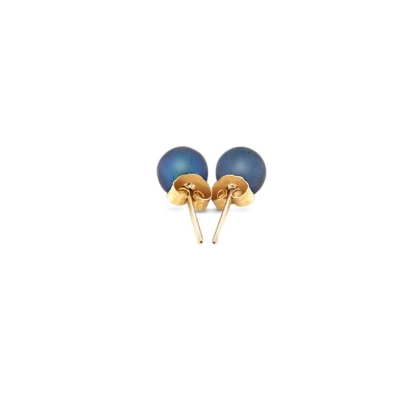 14k Yellow Gold Cultured Black Pearl Stud Earrings (6.0 mm) - Image 3