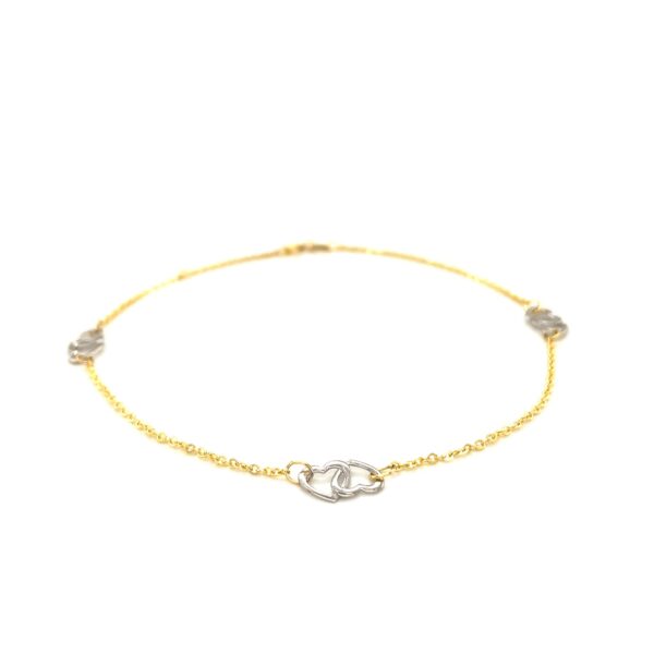 14k Two Tone Gold Entwined Heart Stationed Anklet - Image 2