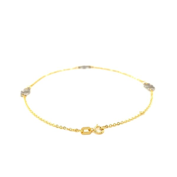 14k Two Tone Gold Entwined Heart Stationed Anklet - Image 3