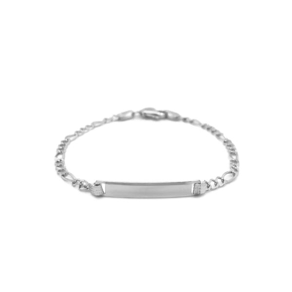 14k White Gold Figaro Chain Fancy Children's ID Bracelet - Image 2