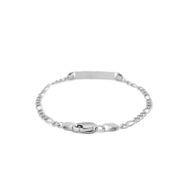 14k White Gold Figaro Chain Fancy Children's ID Bracelet - Image 3