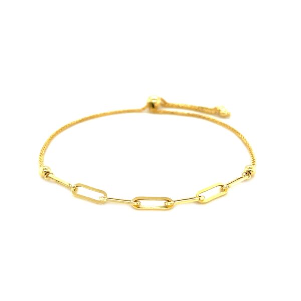 14K Yellow Gold Adjustable Bracelet with Paperclip Chain - Image 2