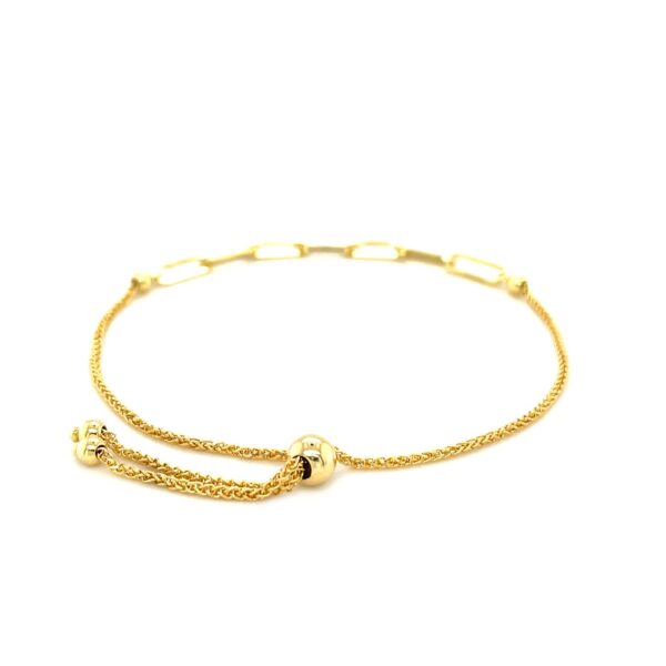 14K Yellow Gold Adjustable Bracelet with Paperclip Chain - Image 3