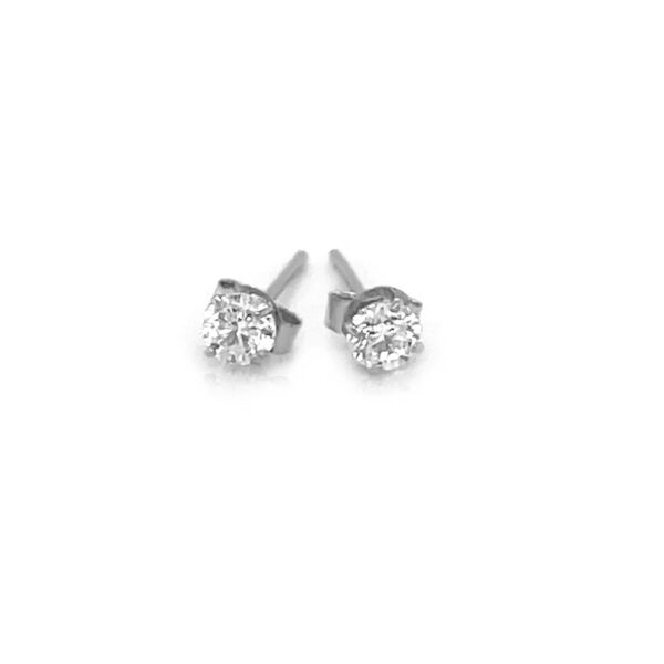 14k White Gold 3mm Faceted White Cubic Zirconia Stud Earrings - Image 2