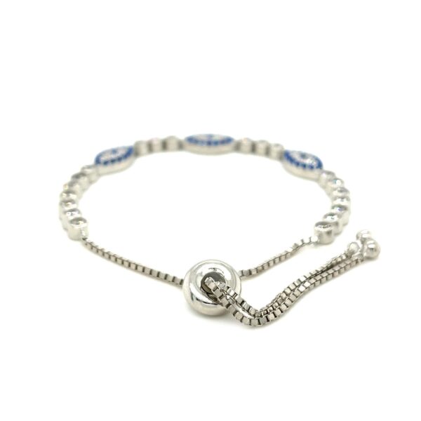 Sterling Silver Adjustable Enameled Evil Eye Bracelet with Cubic Zirconias - Image 3