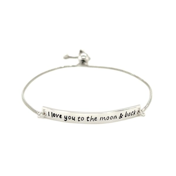 Sterling Silver Adjustable I Love You to the Moon and Back Bracelet - Image 2