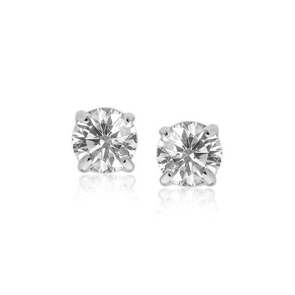 14k White Gold Stud Earrings with White Hue Faceted Cubic Zirconia